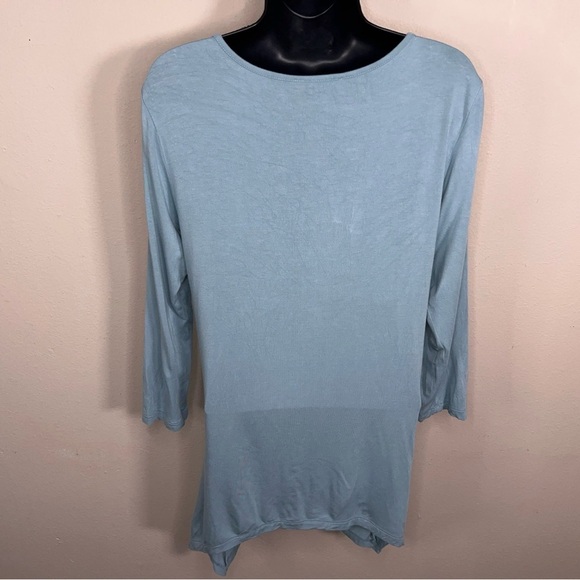 Large Kenar Blue Top 3/4 Sleeve Embroidered Accent Stretch Boho Bohemian - Picture 9 of 13